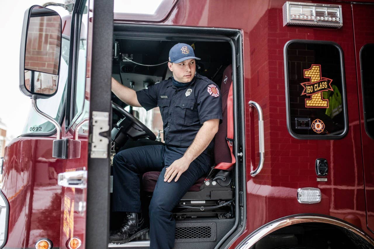 Firefighter in fire truck