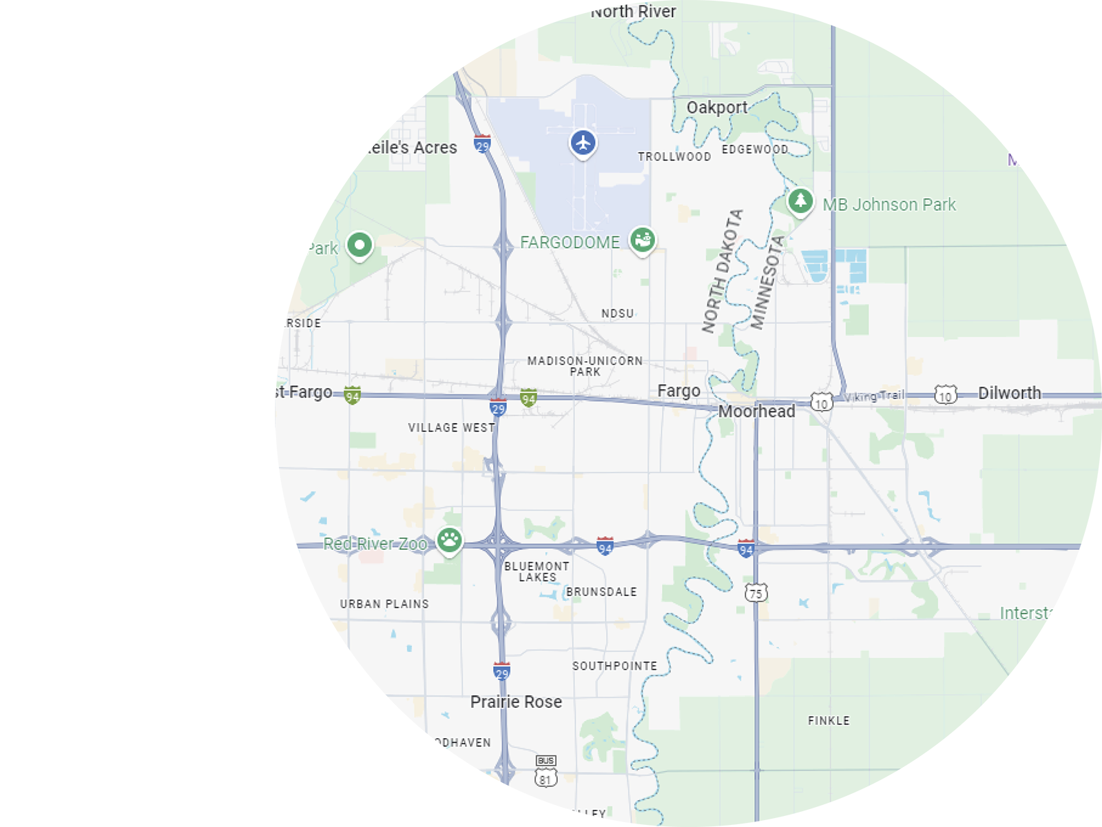 A map showcasing the Fargo area
